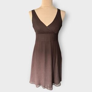 J. CREW 100% Silk Dress Size 4P Petite Chocolate Brown Surplice Midi Lined